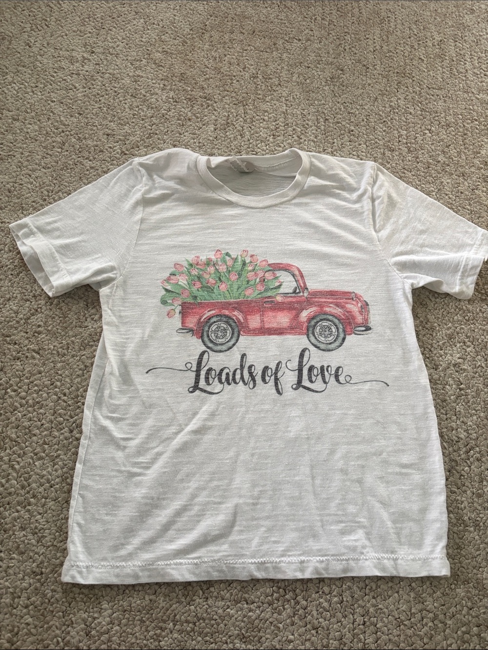 Bella Canvas White Tee with Pink Floral Truck Graphic
